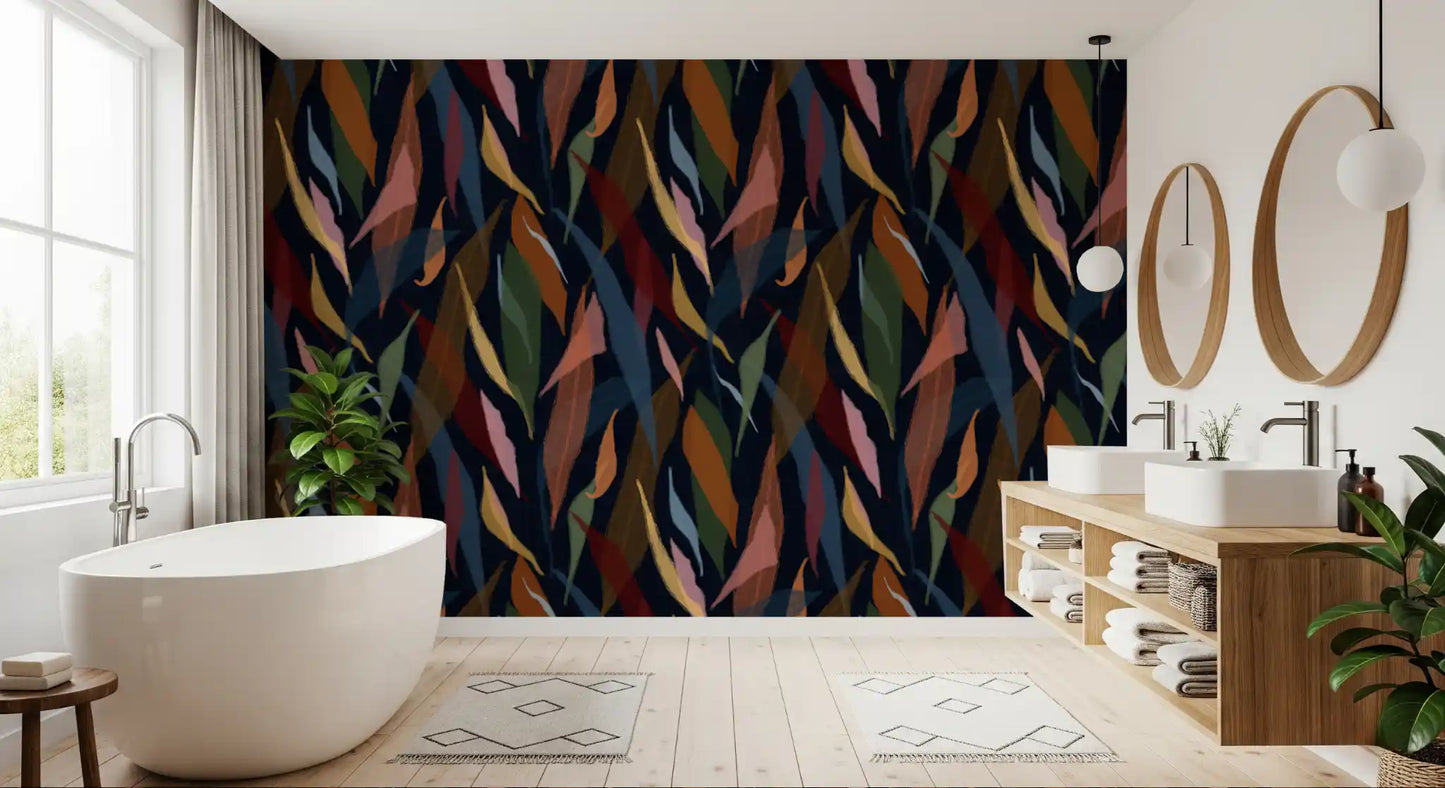 Tropical Painted Foliage Dark Wallpaper⁠