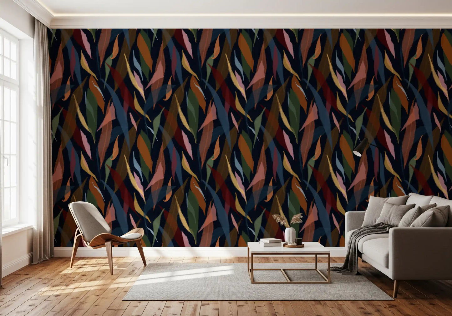 Tropical Painted Foliage Dark Wallpaper⁠