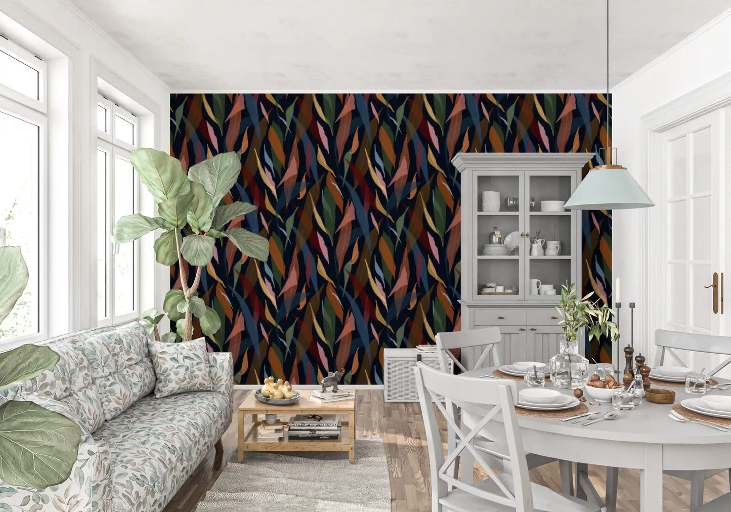 Tropical Painted Foliage Dark Wallpaper⁠