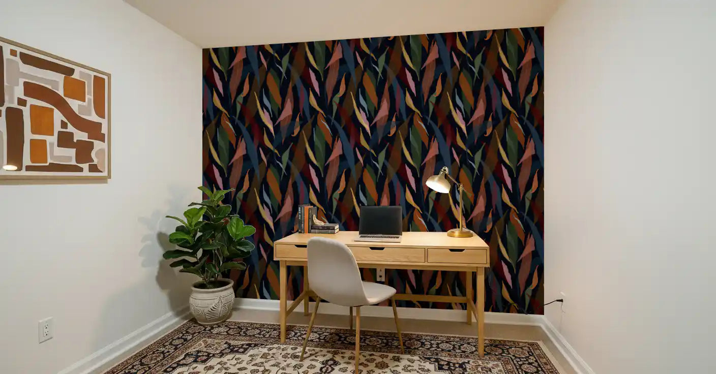 Tropical Painted Foliage Dark Wallpaper⁠