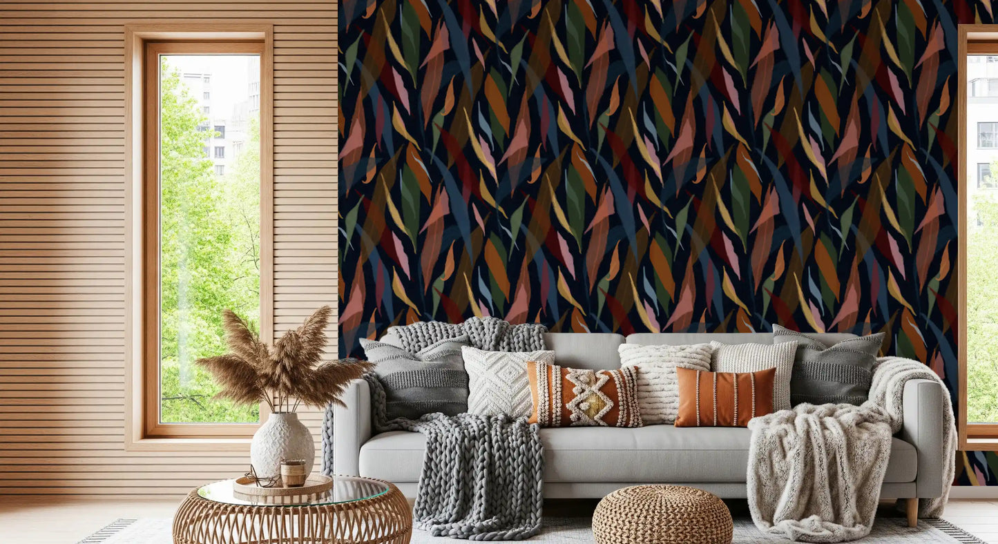 Tropical Painted Foliage Dark Wallpaper⁠