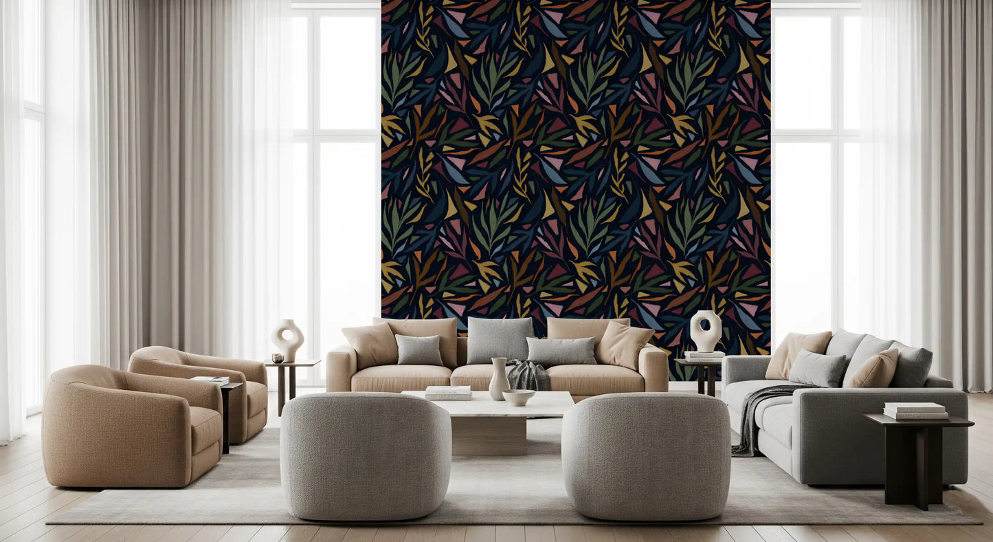 Tropical Painted Collage Dark Wallpaper⁠
