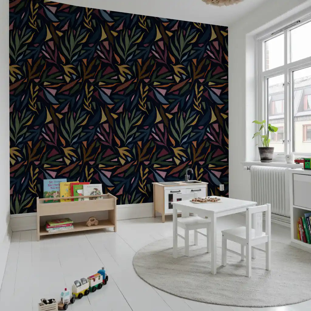Tropical Painted Collage Dark Wallpaper⁠