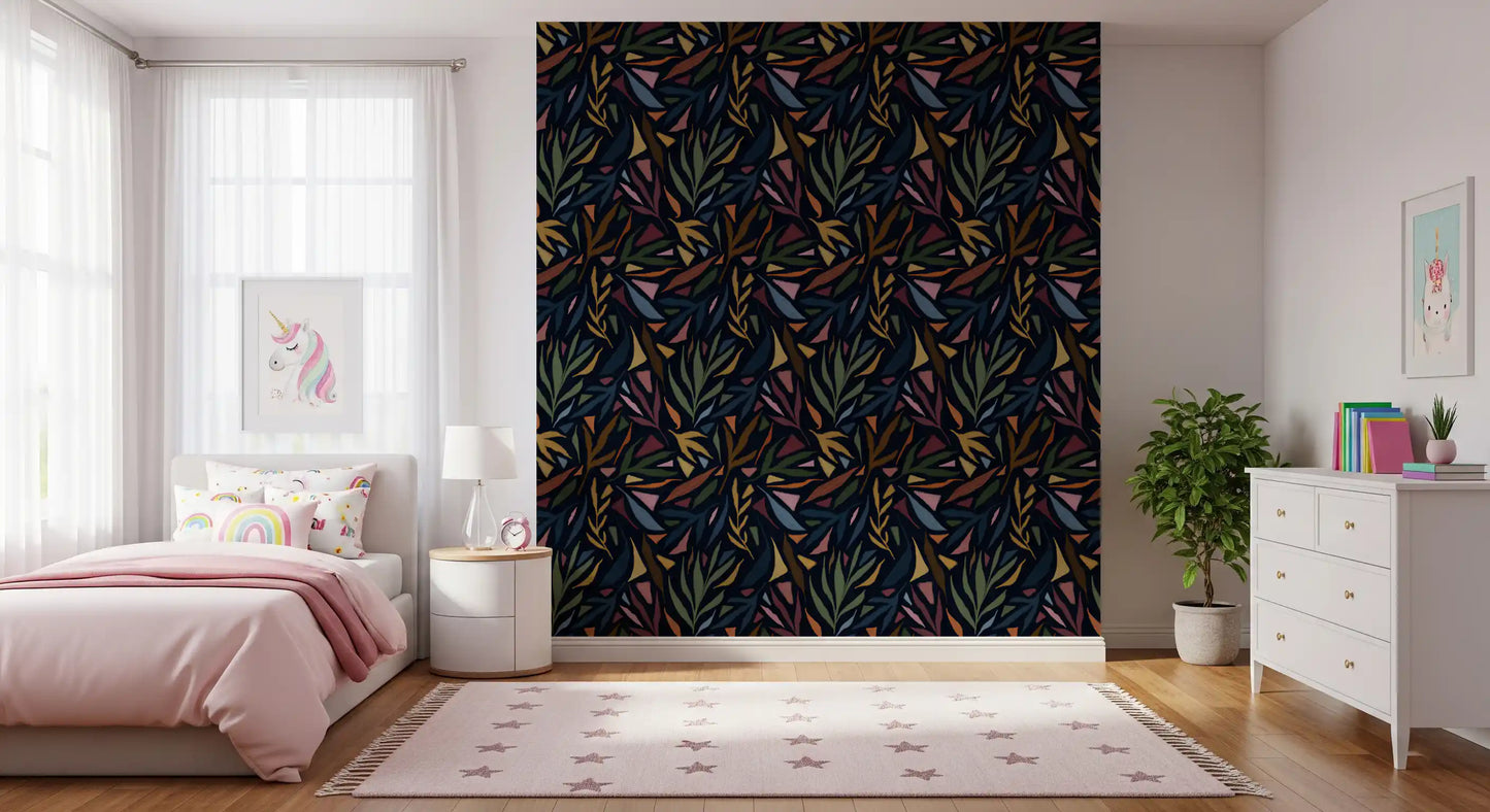 Tropical Painted Collage Dark Wallpaper⁠