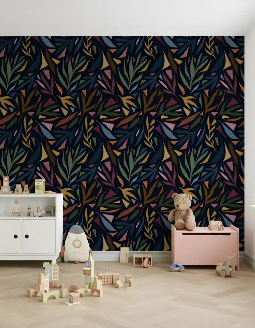 Tropical Painted Collage Dark Wallpaper⁠