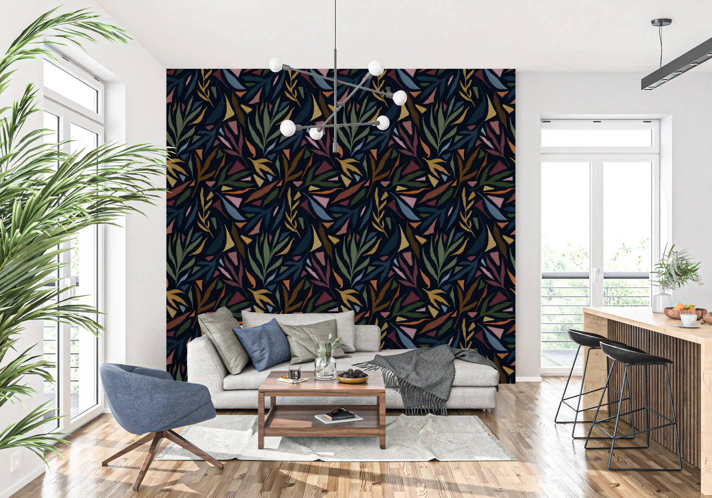 Tropical Painted Collage Dark Wallpaper⁠