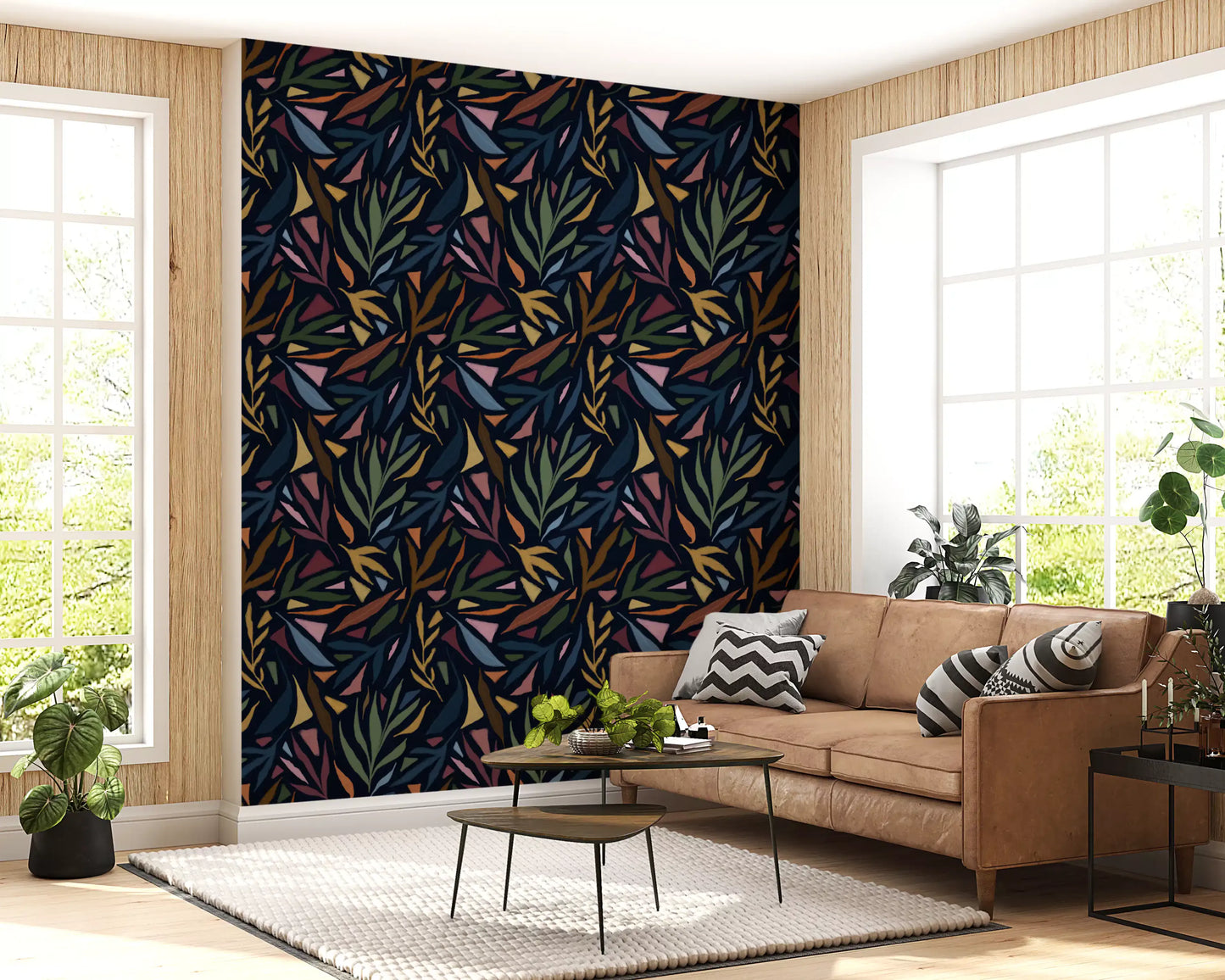 Tropical Painted Collage Dark Wallpaper⁠