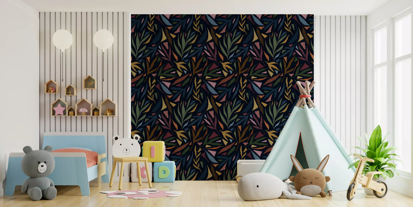 Tropical Painted Collage Dark Wallpaper⁠