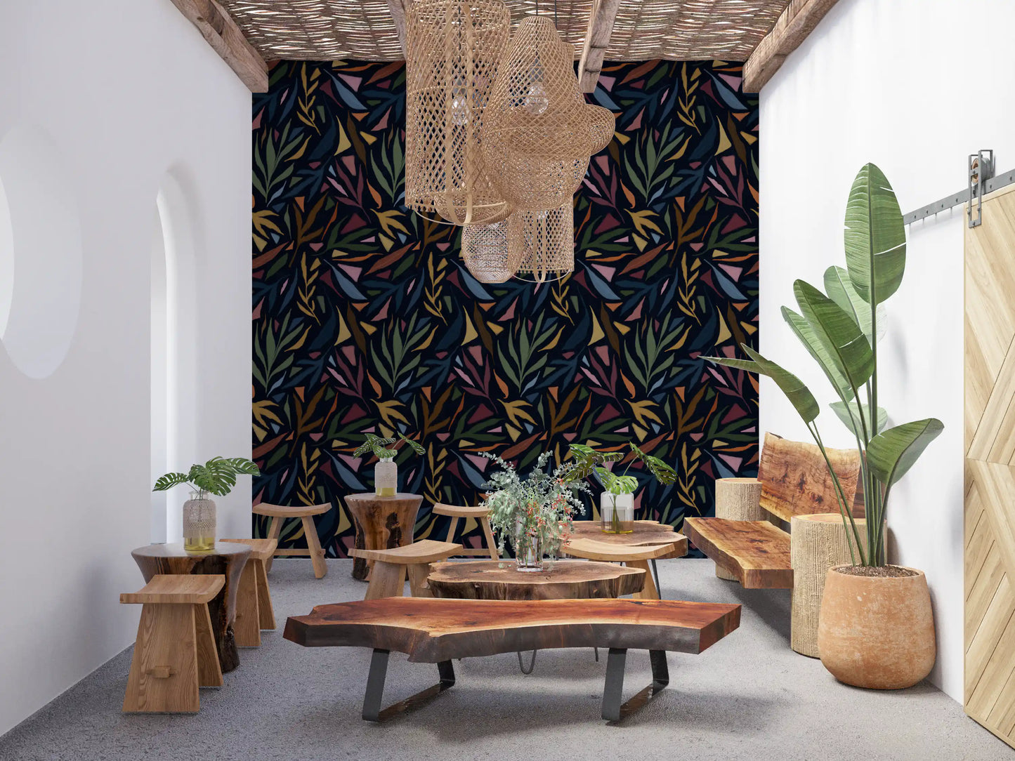 Tropical Painted Collage Dark Wallpaper⁠