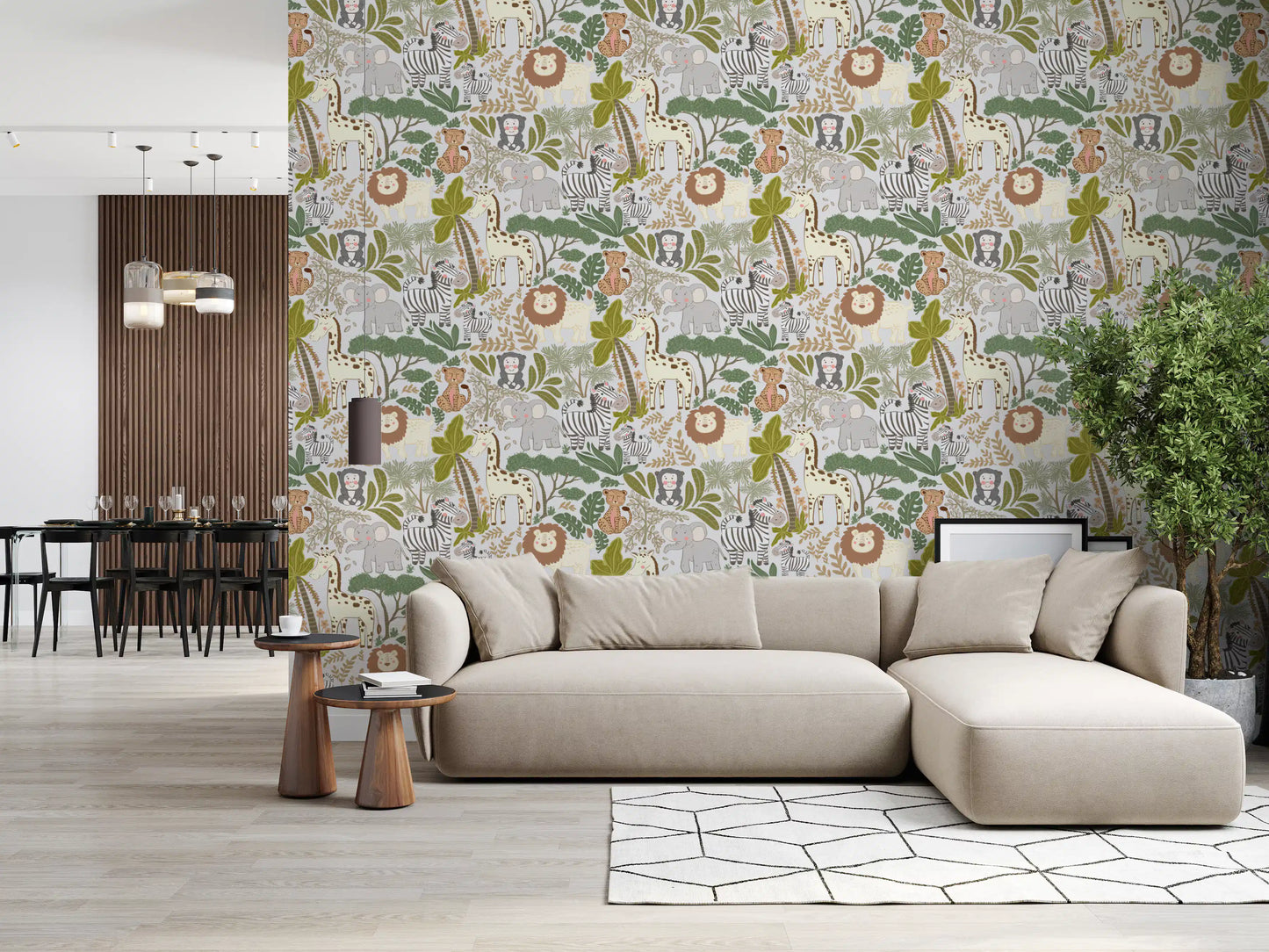 Jungle kids wallpaper showing Safari Pals on a pale neutral background