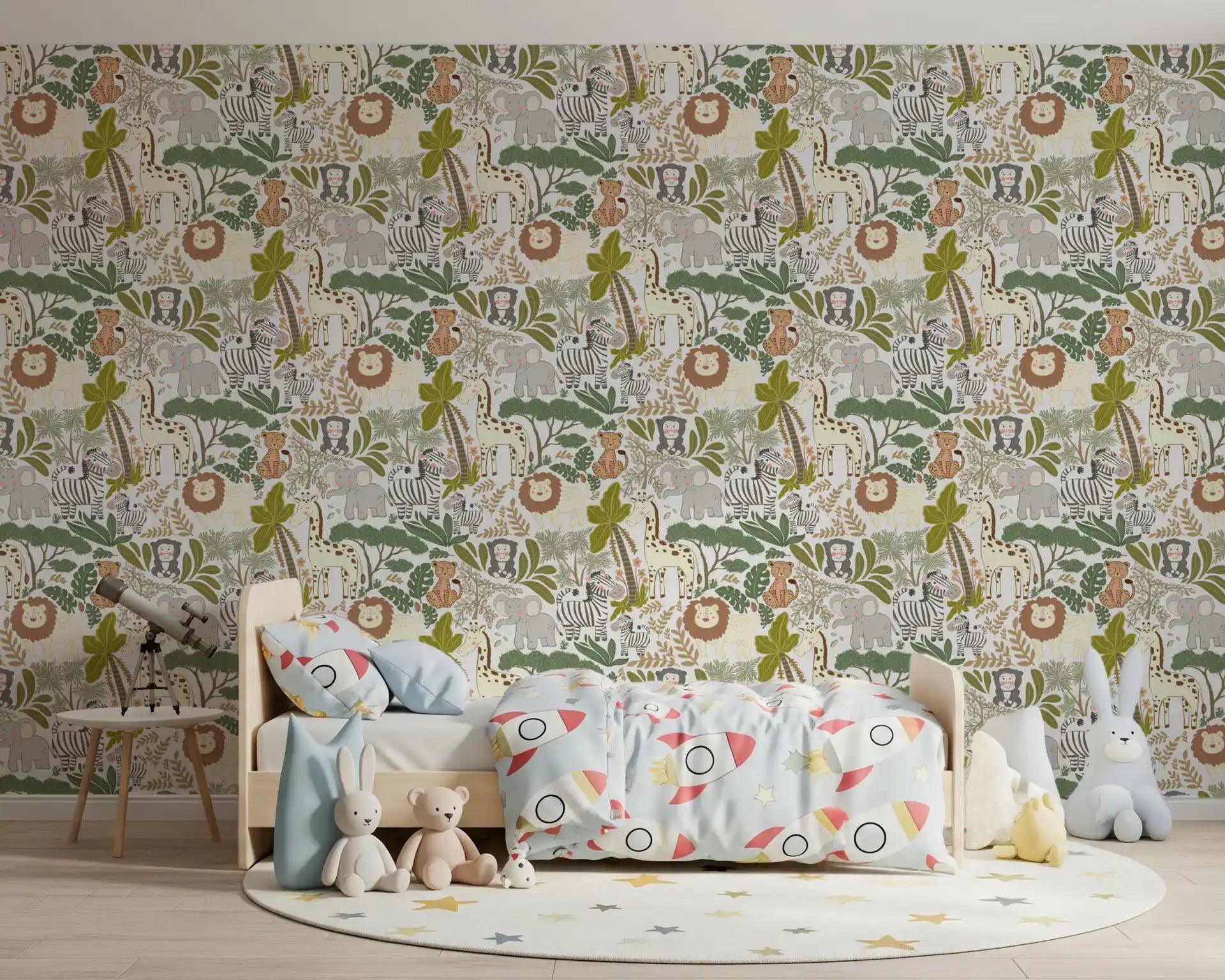 Safari Friends' Wallpaper with monkeys, leopards, palms, and trees