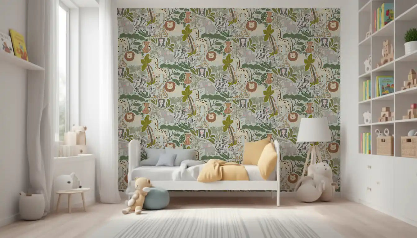 Animal Pattern Wallpaper with earthy tones and cheerful safari artwork
