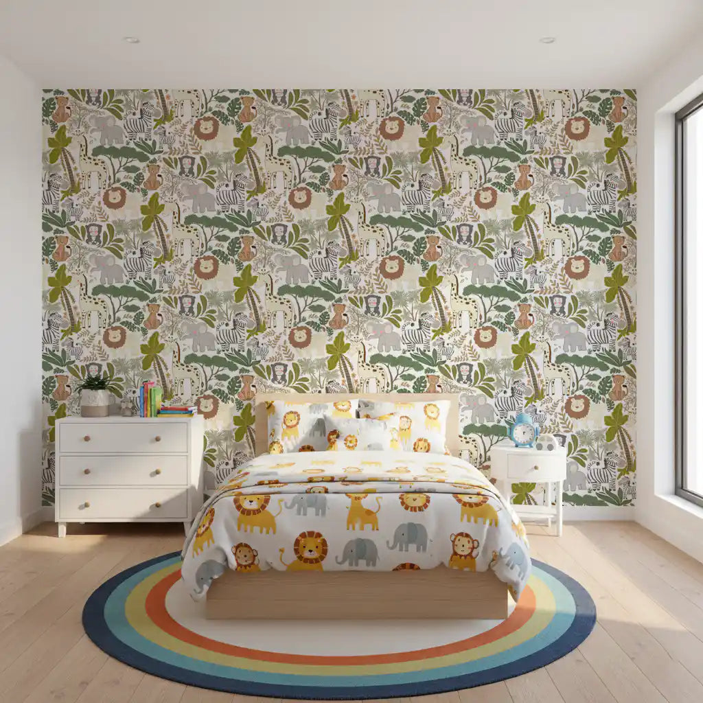 Cute animal wallpaper with jungle pals on a light natural background