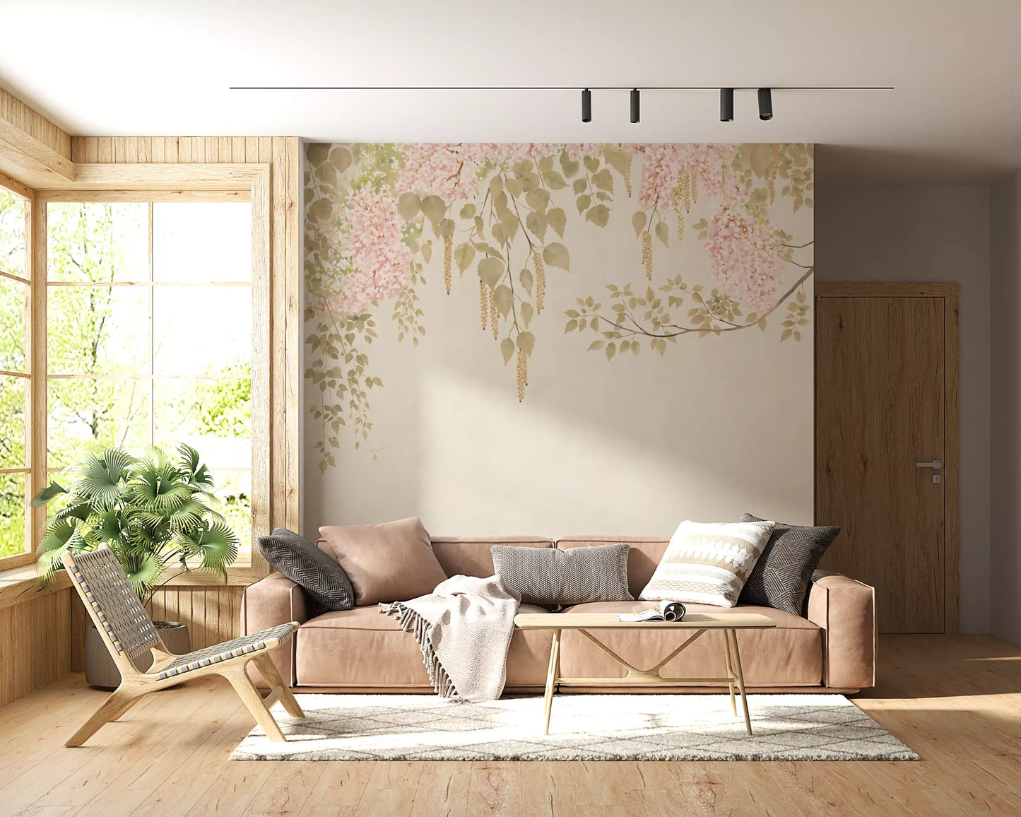 Soft Pink Wisteria Canopy Wall Mural