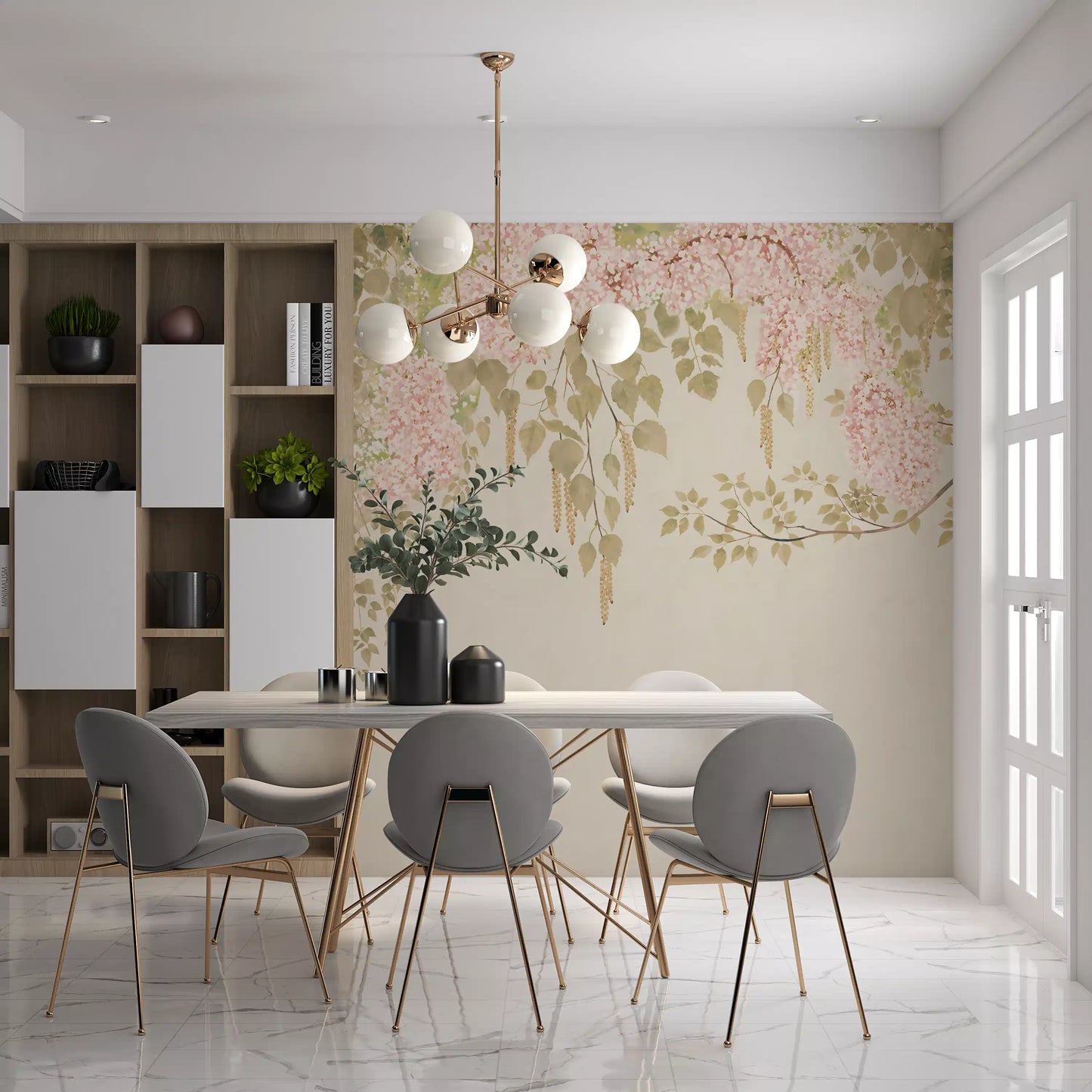 Soft Pink Wisteria Canopy Wall Mural