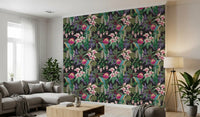 Living room with Tropical Macaw wallpaper and Orchid Bloom foliage