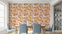 Mid Century Wallpaper featuring pods, roots, blossoms, and fruit slices