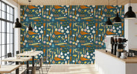 Pantry wall featuring Teal Vegetable Wallpaper with lemons and carrots