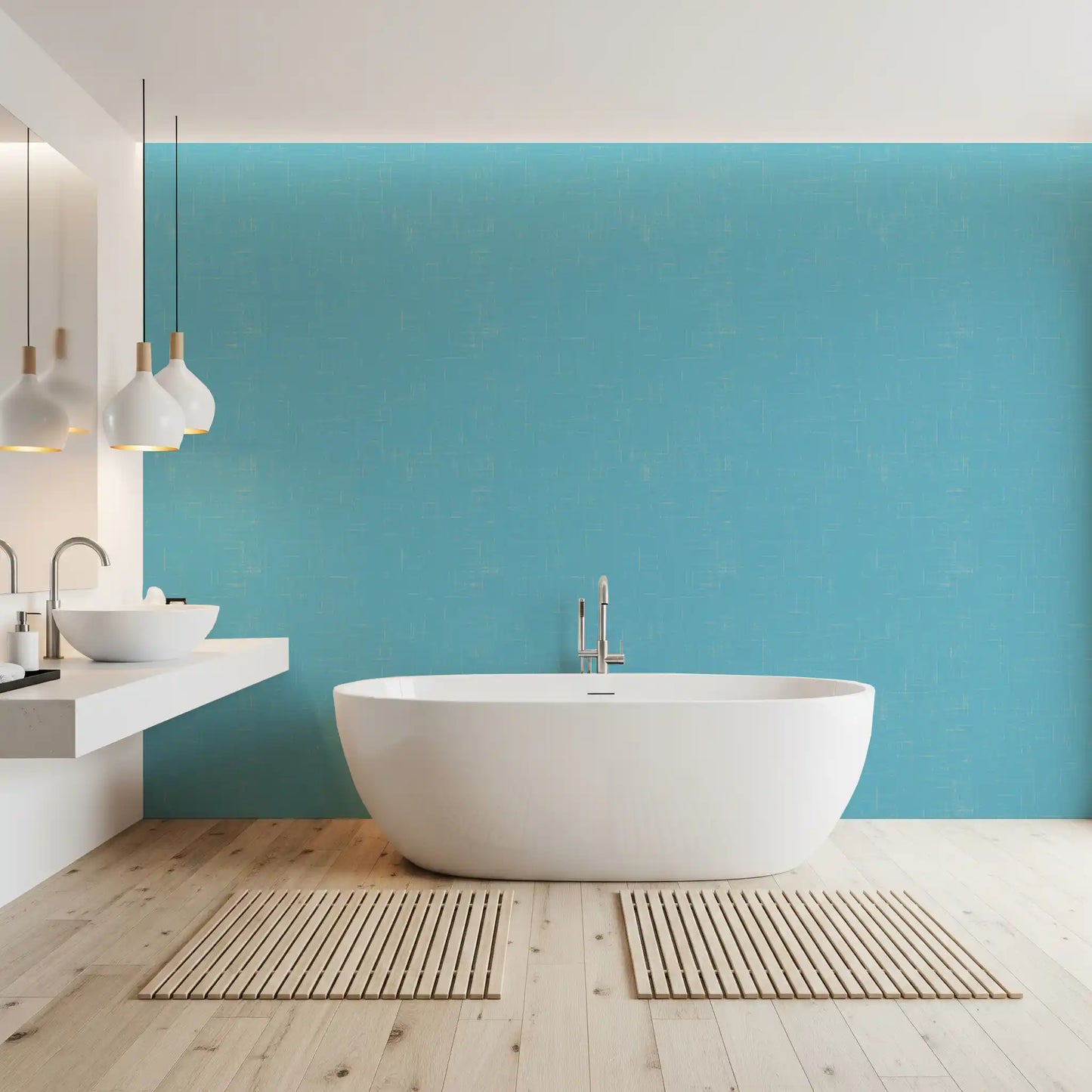 Blue Linen Texture Wallpaper Mid Century Modern Wallpaper⁠