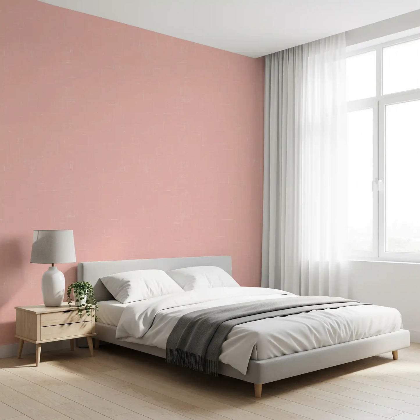 Blush Pink Linen Texture Wallpaper Mid Century Modern Wallpaper⁠