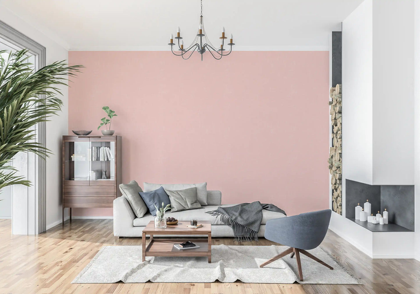 Blush Pink Linen Texture Wallpaper Mid Century Modern Wallpaper⁠