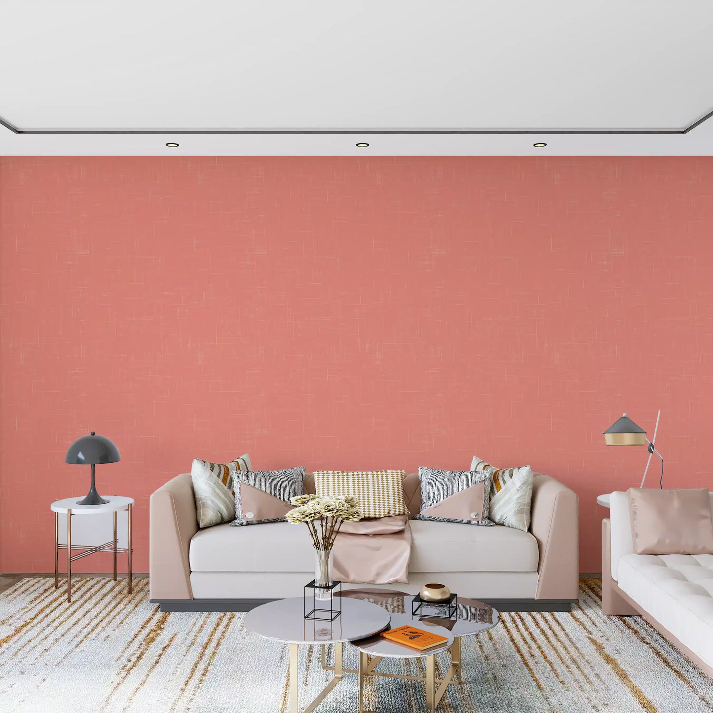 Coral Linen Texture Wallpaper Mid Century Modern Wallpaper⁠