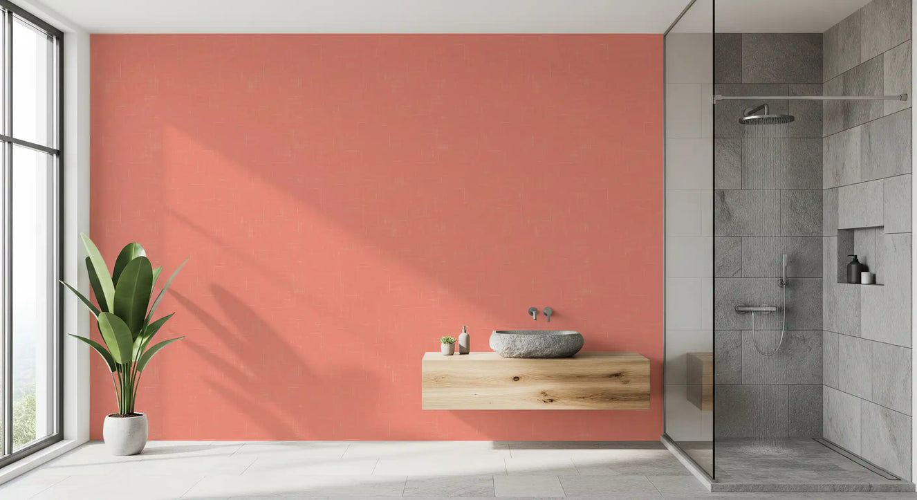 Coral Linen Texture Wallpaper Mid Century Modern Wallpaper⁠