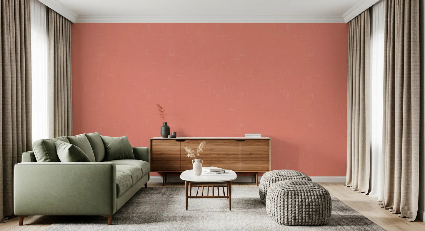 Coral Linen Texture Wallpaper Mid Century Modern Wallpaper⁠