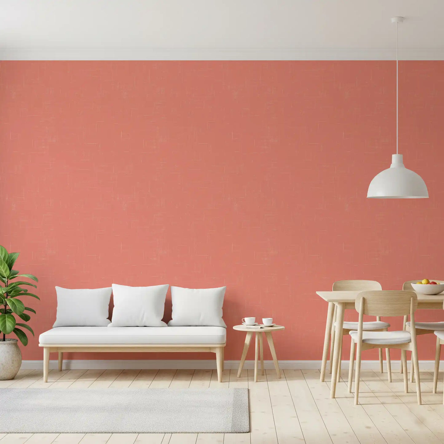 Coral Linen Texture Wallpaper Mid Century Modern Wallpaper⁠