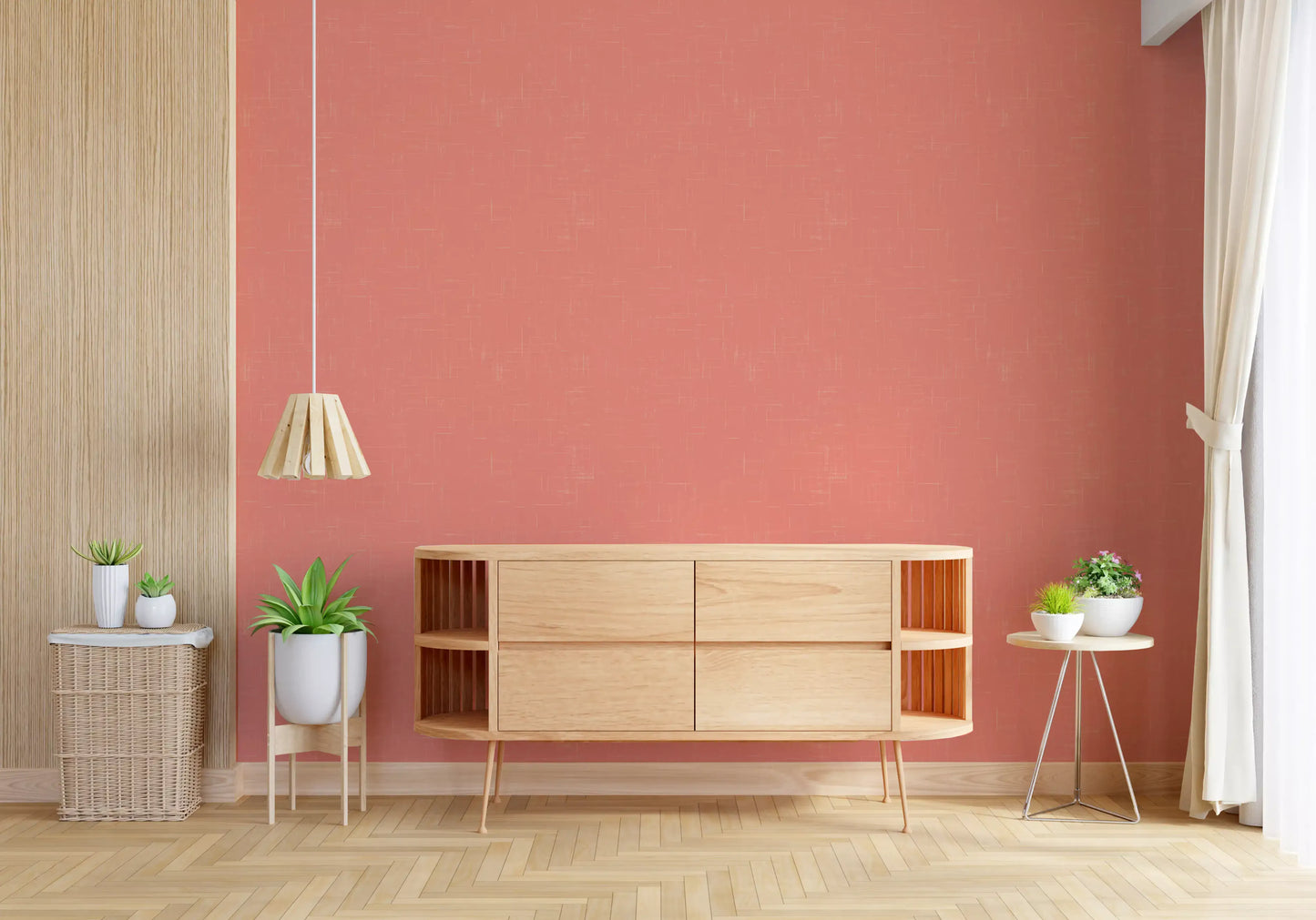 Coral Linen Texture Wallpaper Mid Century Modern Wallpaper⁠