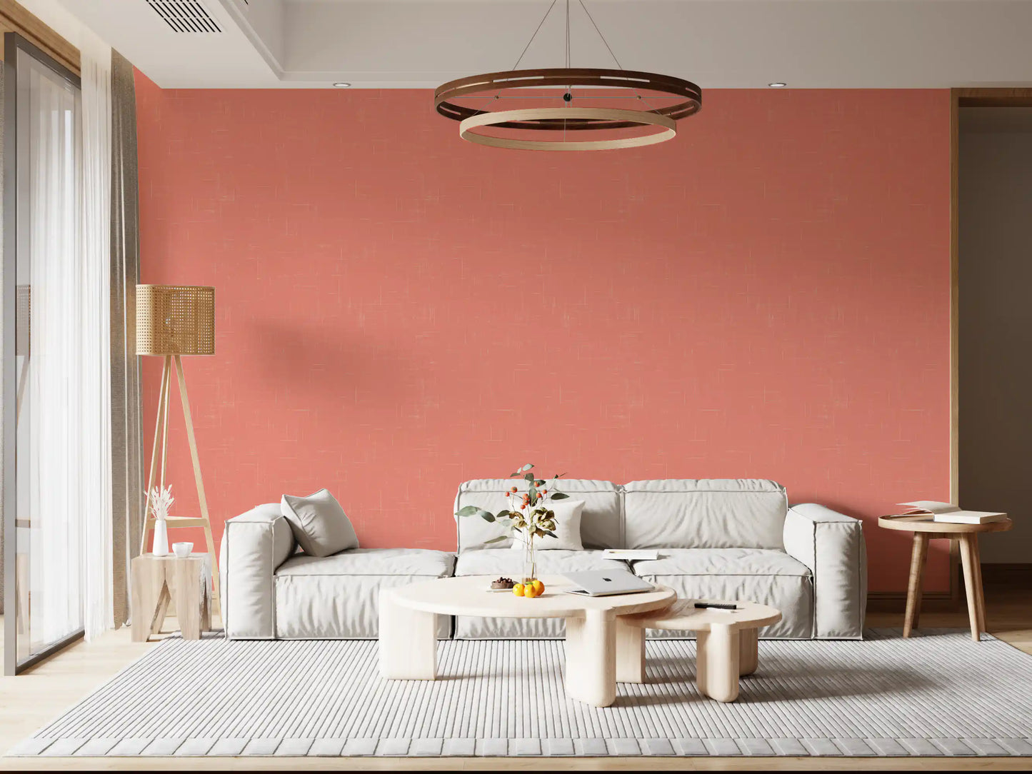 Coral Linen Texture Wallpaper Mid Century Modern Wallpaper⁠