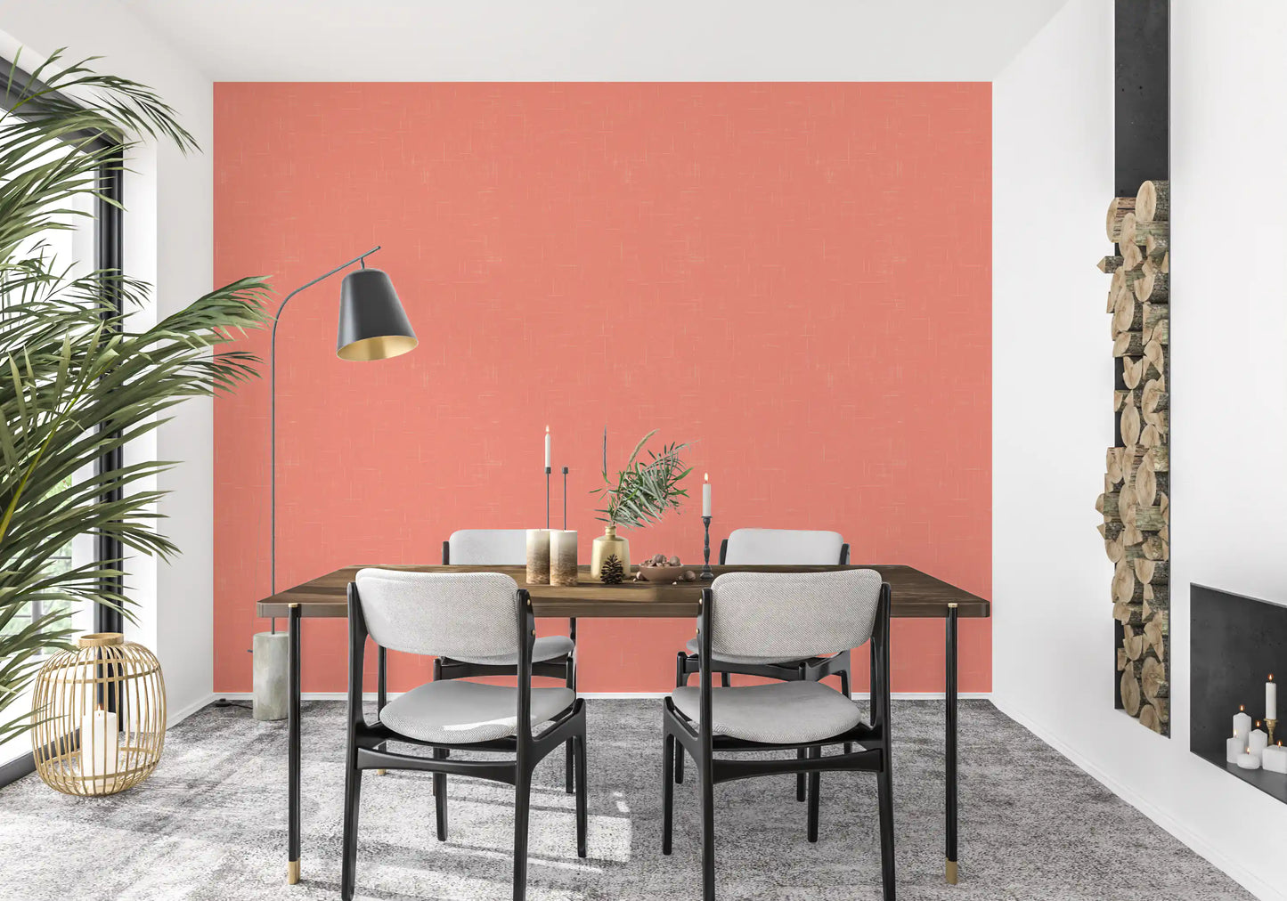 Coral Linen Texture Wallpaper Mid Century Modern Wallpaper⁠