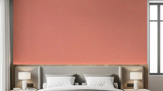 Coral linen texture wallpaper on a Bedroom feature wall