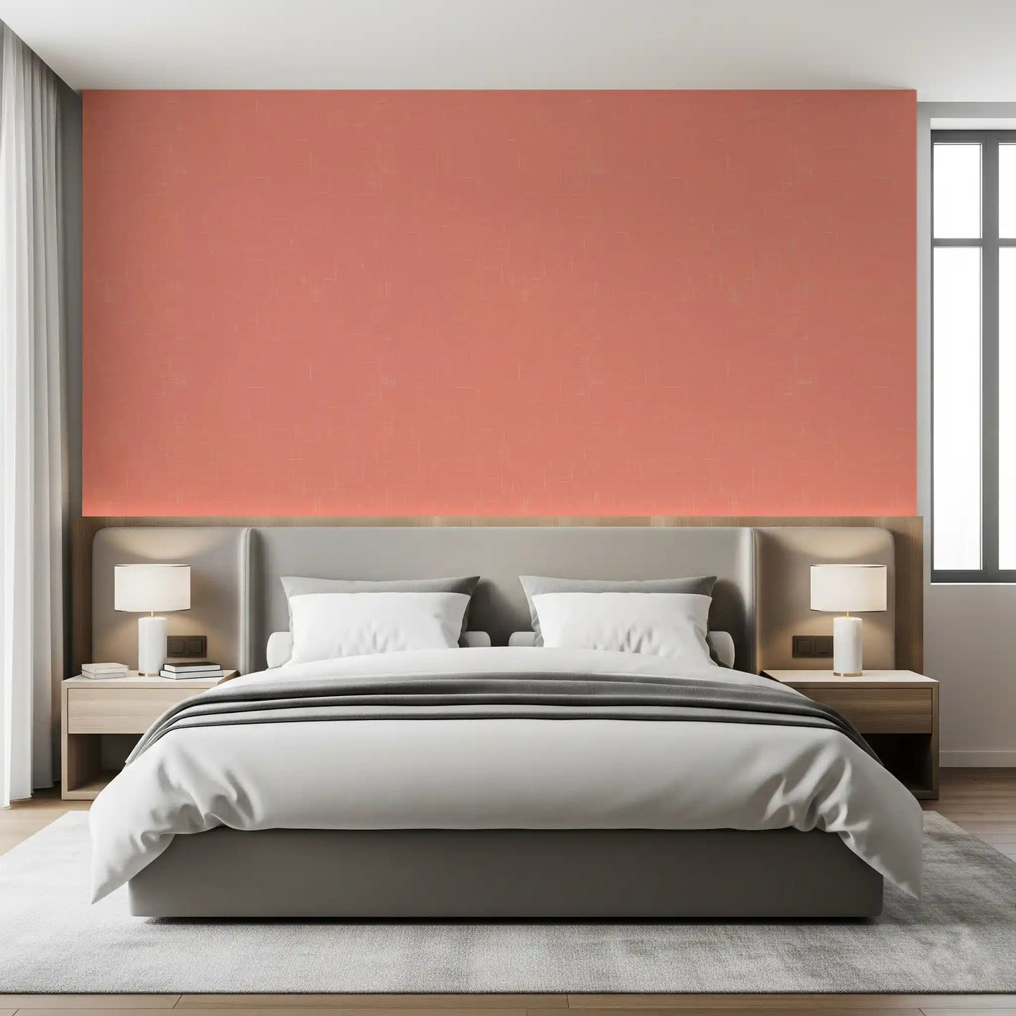 Coral Linen Texture Wallpaper Mid Century Modern Wallpaper⁠