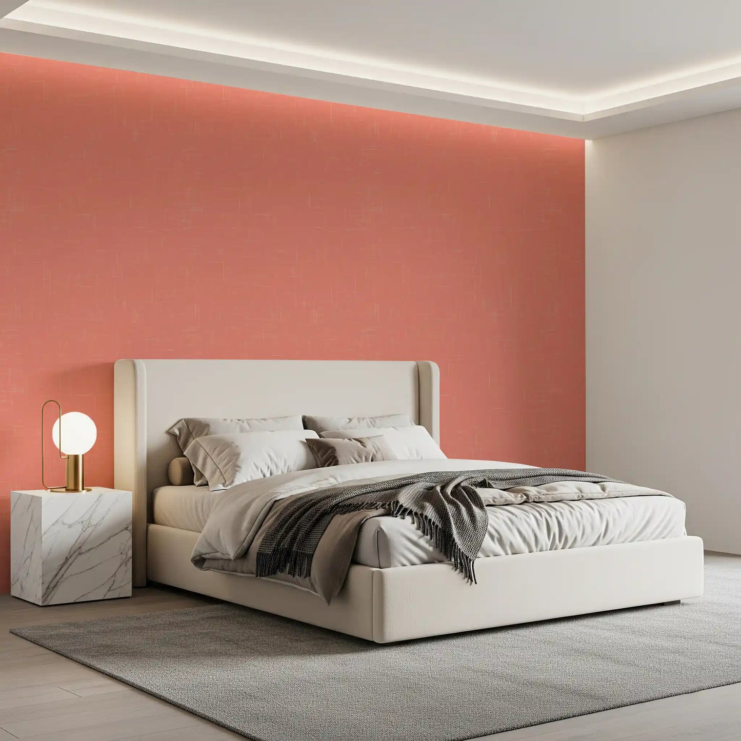 Coral Linen Texture Wallpaper Mid Century Modern Wallpaper⁠