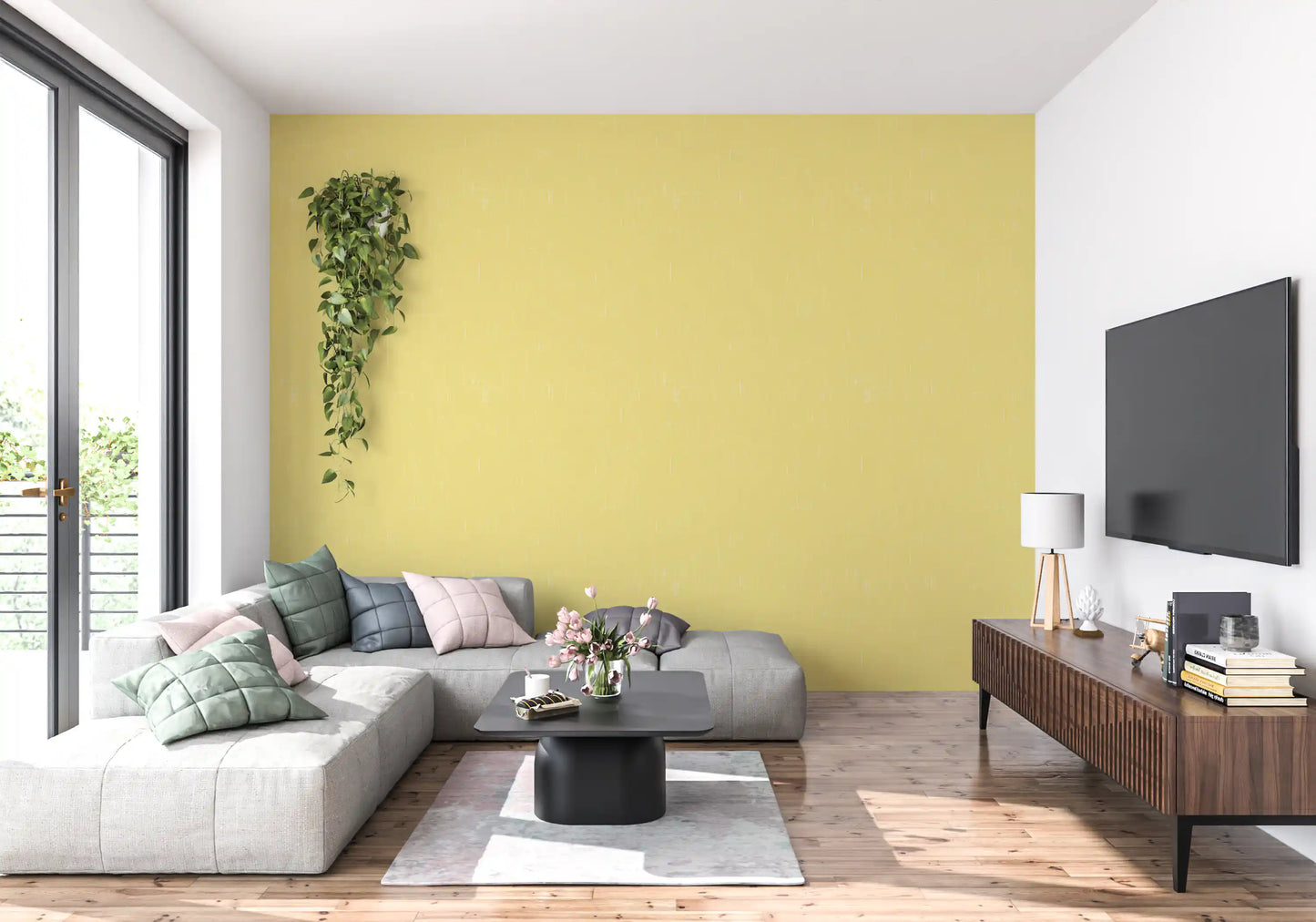 Butter Yellow Linen Texture Wallpaper Mid Century Modern Wallpaper⁠