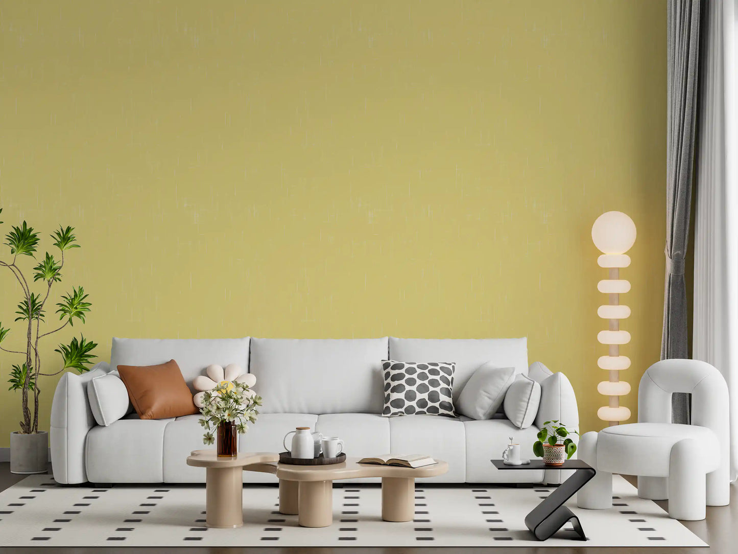 Butter Yellow Linen Texture Wallpaper Mid Century Modern Wallpaper⁠