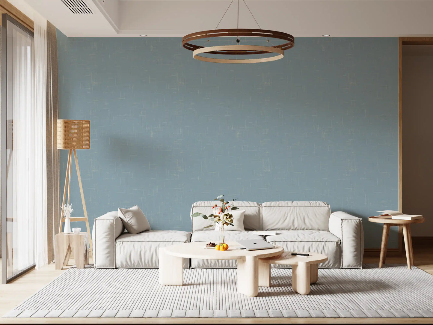 Dusty Blue Linen Texture Wallpaper Mid Century Modern Wallpaper⁠