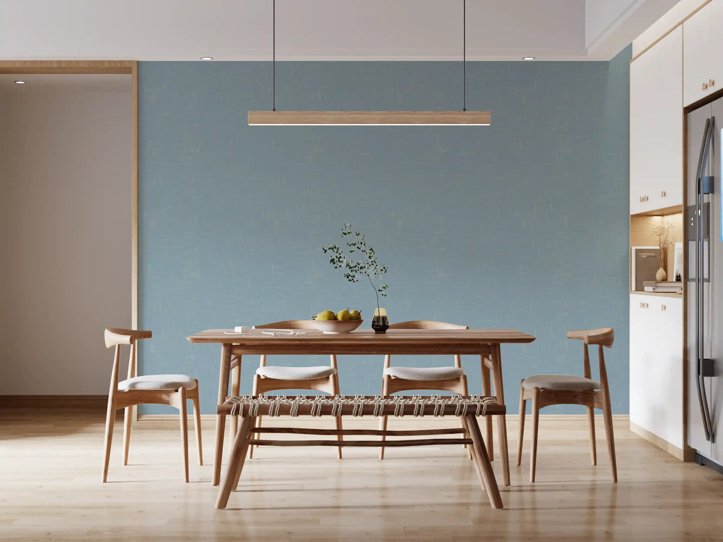 Dusty Blue Linen Texture Wallpaper Mid Century Modern Wallpaper⁠