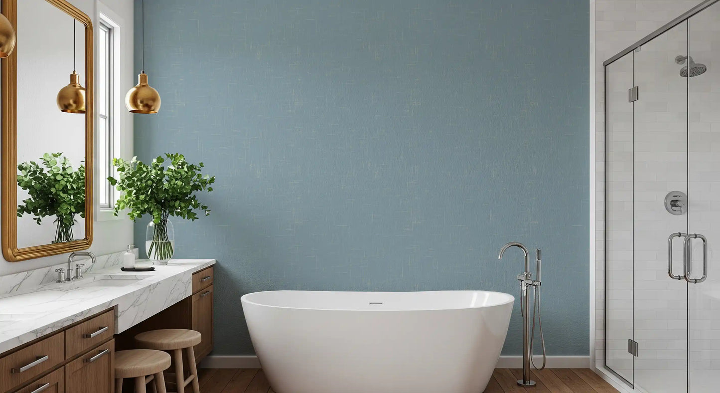 Dusty Blue Linen Texture Wallpaper Mid Century Modern Wallpaper⁠