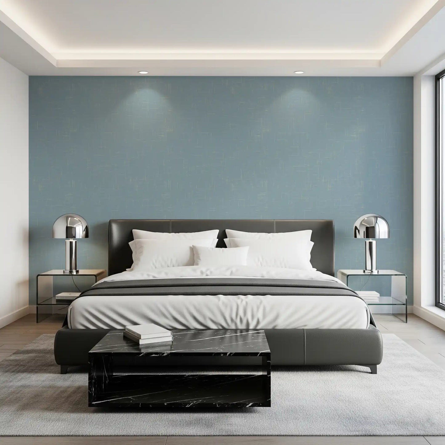 Dusty Blue Linen Texture Wallpaper Mid Century Modern Wallpaper⁠