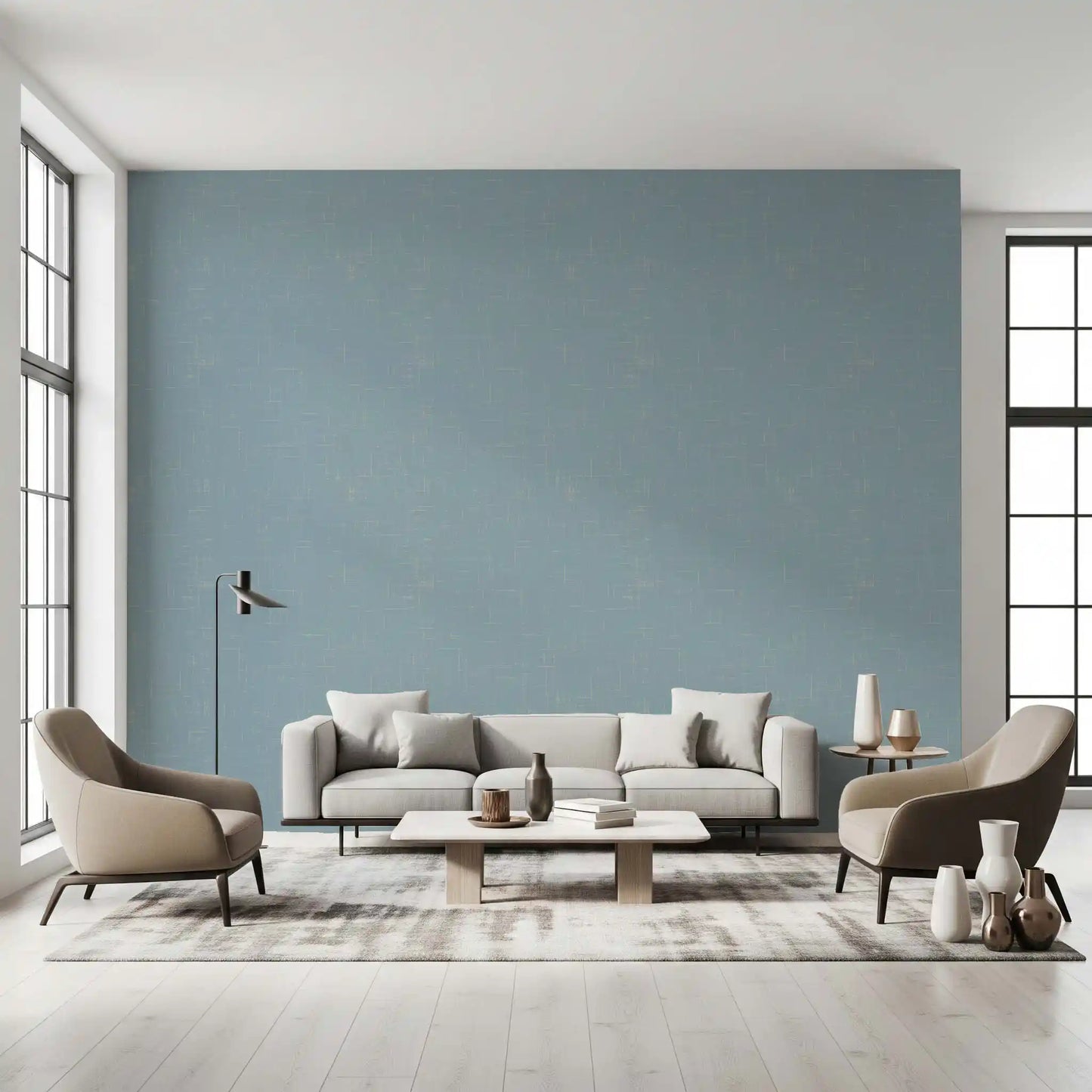 Dusty Blue Linen Texture Wallpaper Mid Century Modern Wallpaper⁠