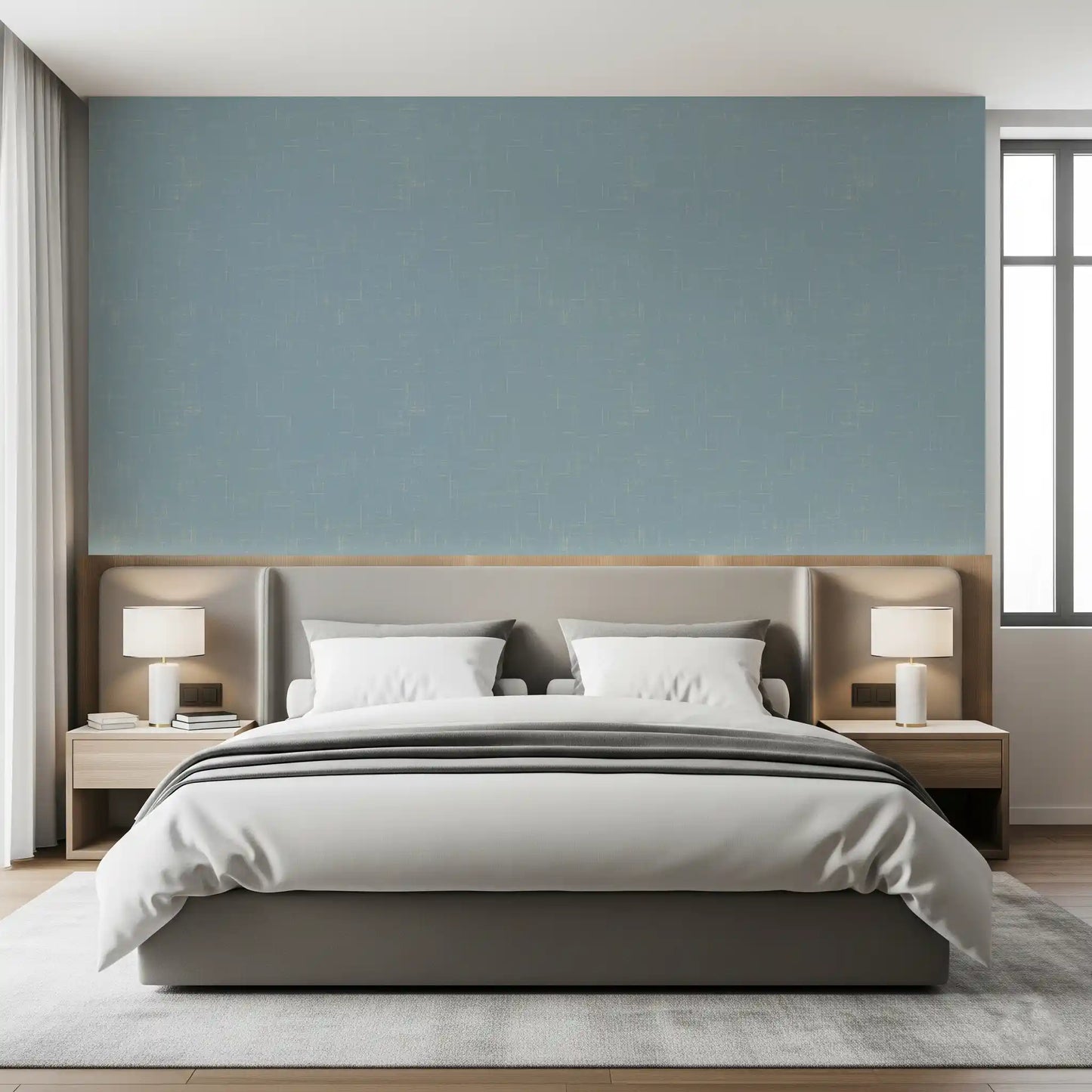 Dusty Blue Linen Texture Wallpaper Mid Century Modern Wallpaper⁠