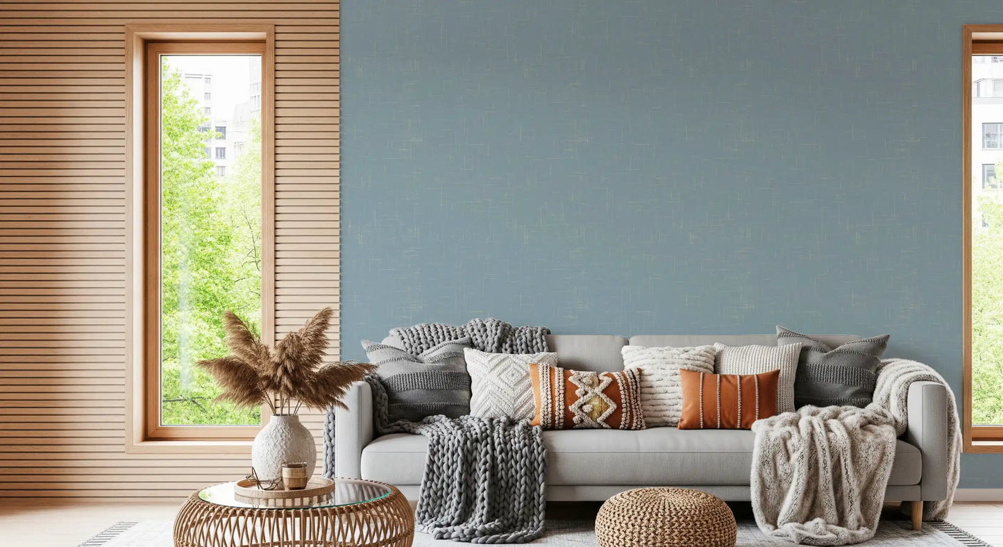 Dusty Blue Linen Texture Wallpaper Mid Century Modern Wallpaper⁠