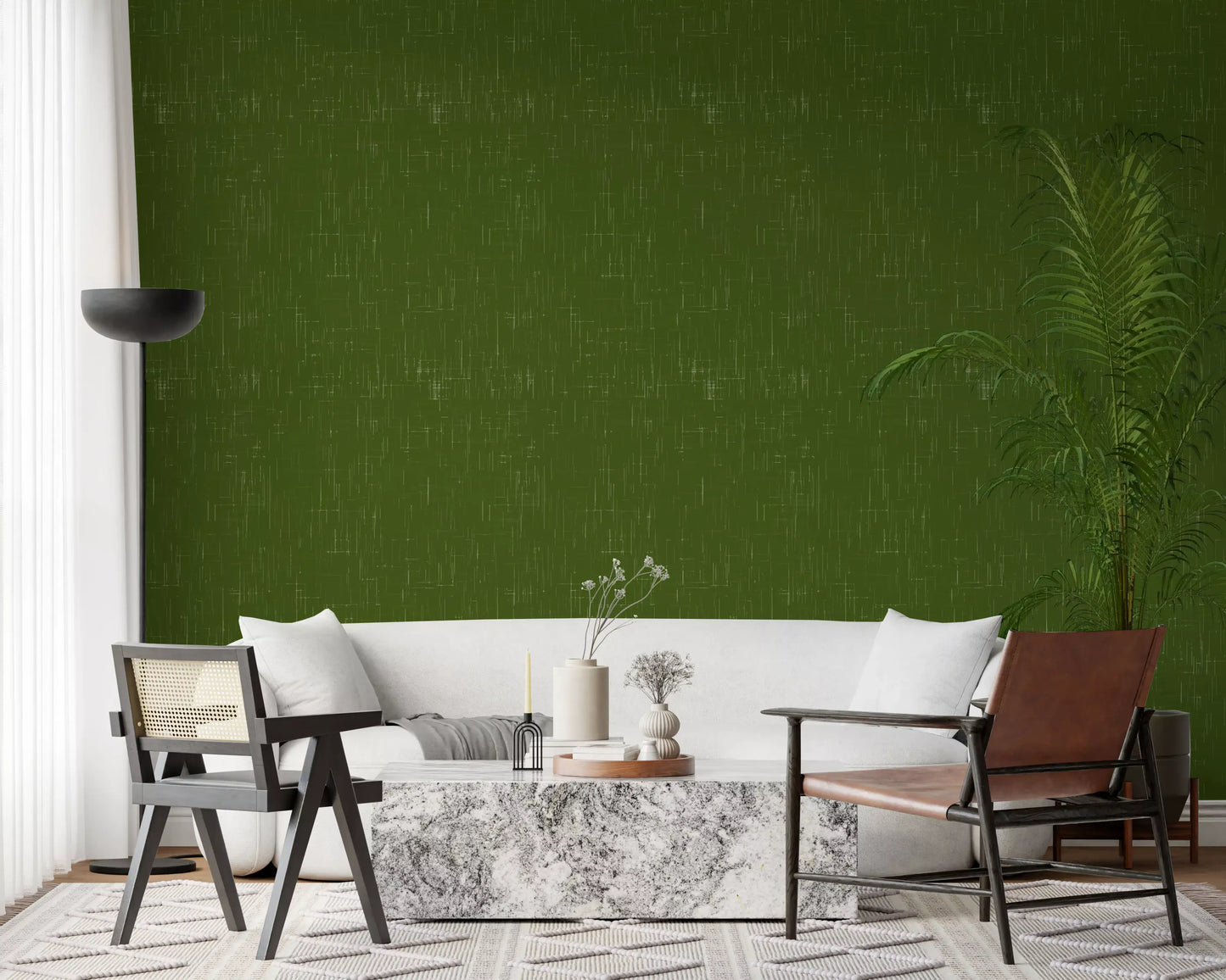 Olive Green Linen Texture Wallpaper Mid Century Modern Wallpaper⁠