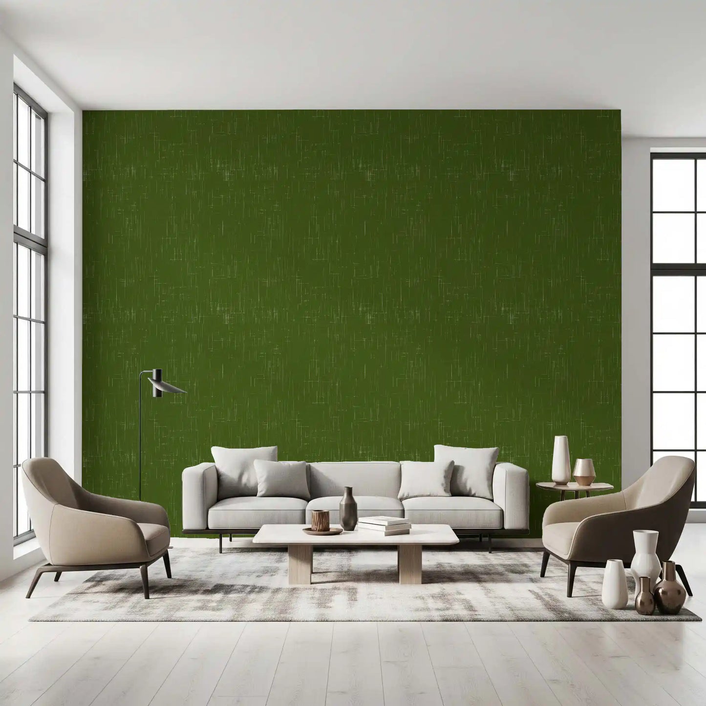 Olive Green Linen Texture Wallpaper Mid Century Modern Wallpaper⁠