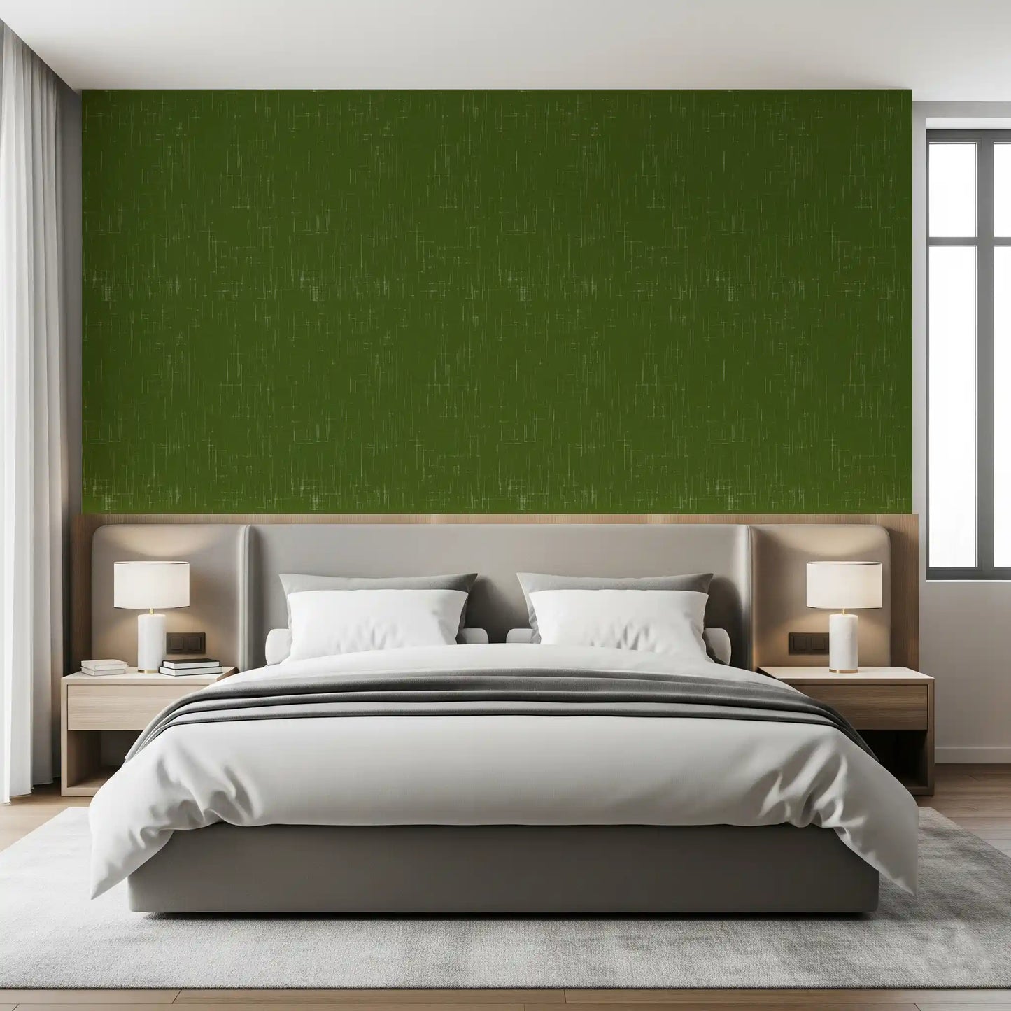 Olive Green Linen Texture Wallpaper Mid Century Modern Wallpaper⁠