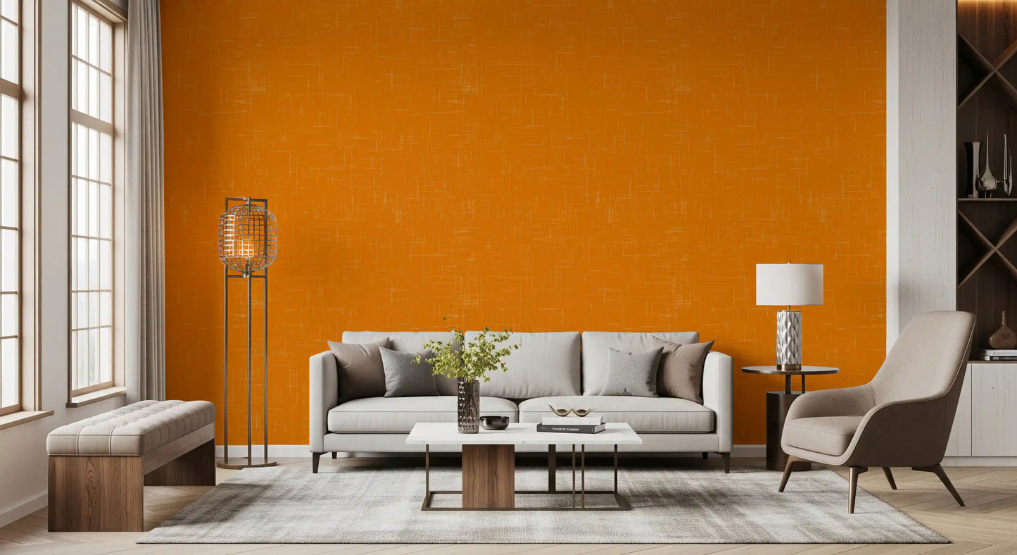 Retro modern wallpaper in orange with fine texture across the wall