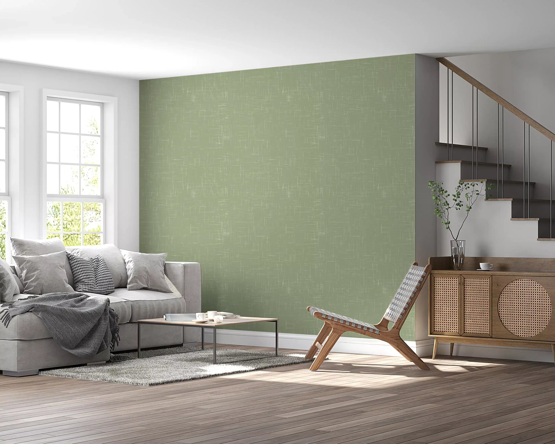 Sage Green Line Wallpaper with soft texture and clean pattern flow