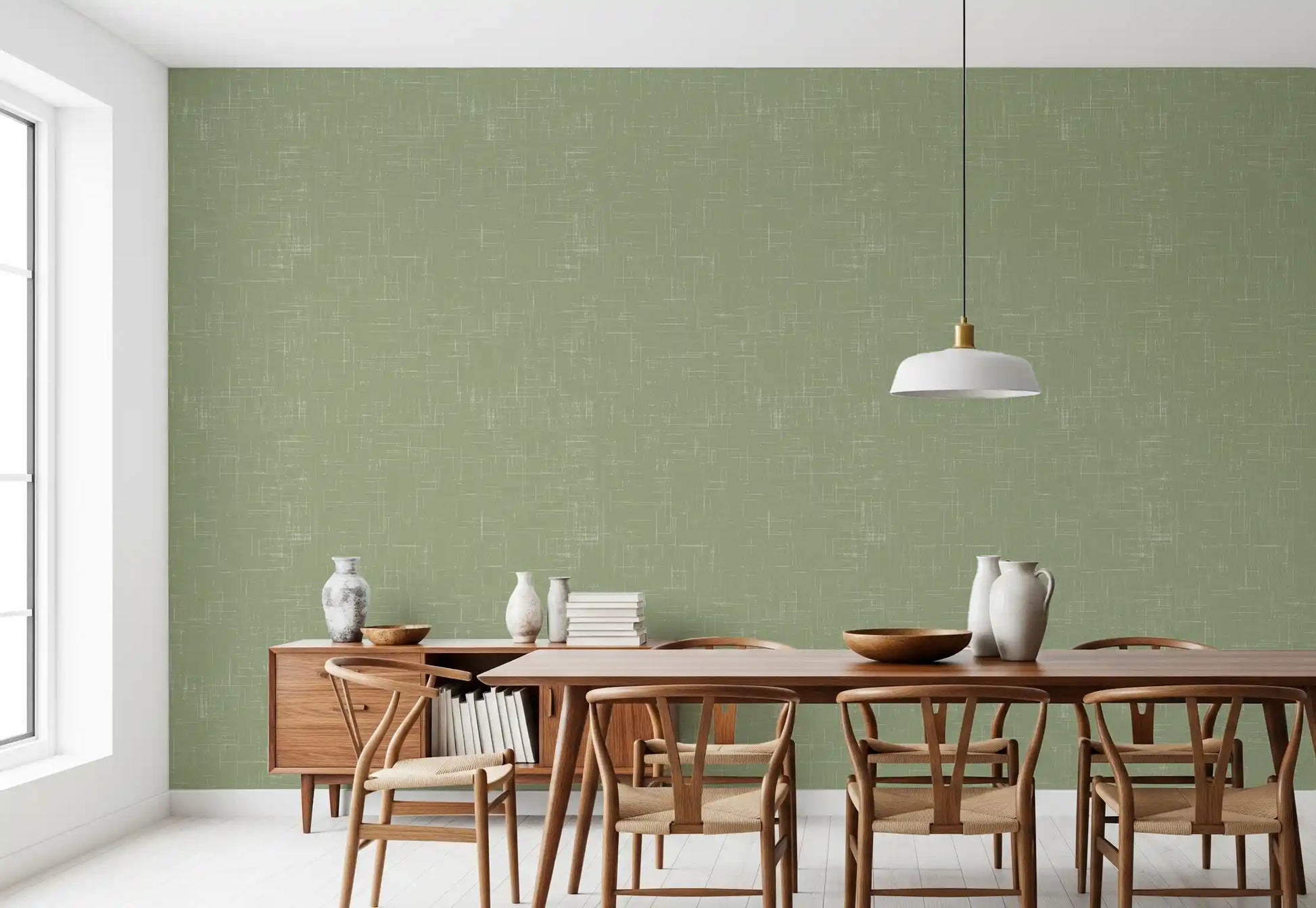 Soft Sage Wallpaper showing fine linen marks and modern surface detail